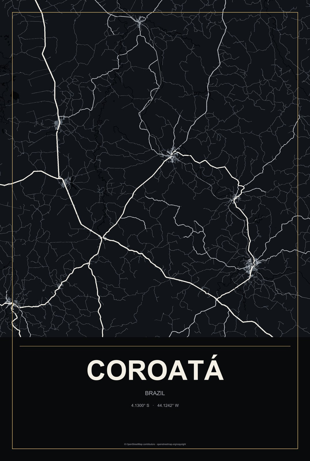 Coroatá, Brazil City Map Aluminum Sign in Metropolitan Noir style