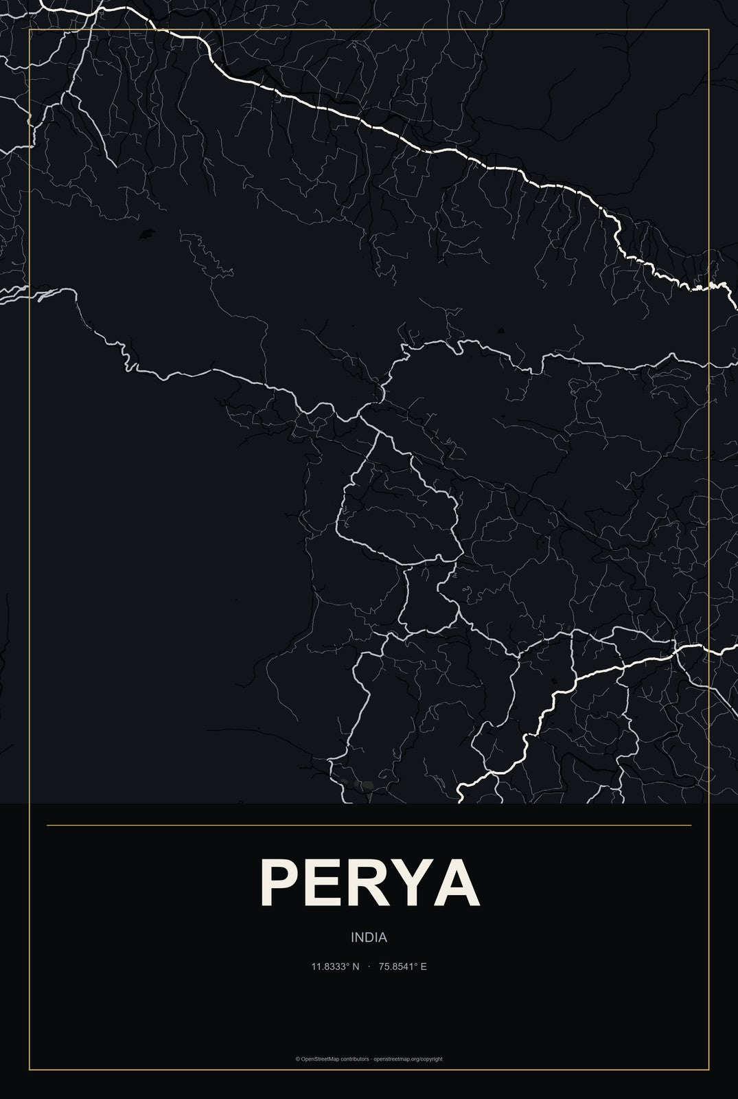 Perya, India City Map Aluminum Sign in Metropolitan Noir style