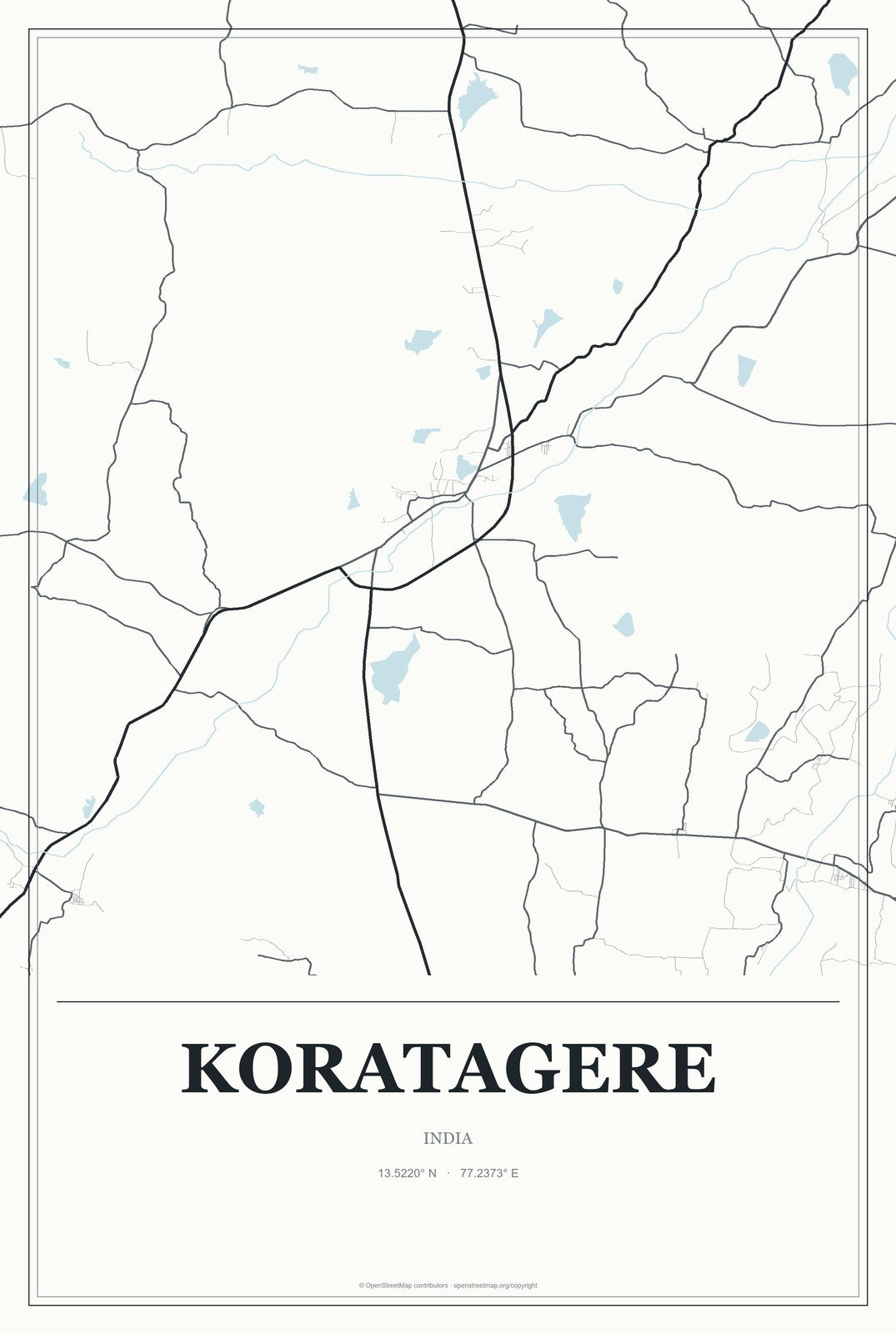 Koratagere, India City Map Aluminum Sign in Gallery Air style
