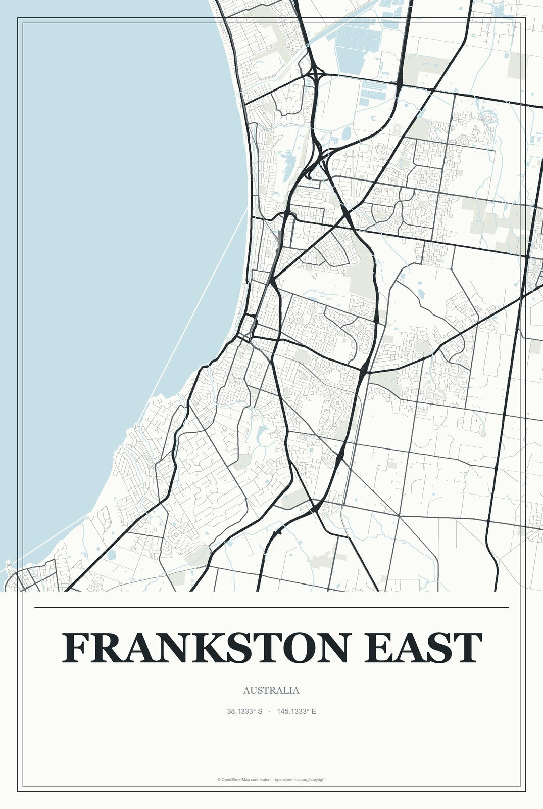 Frankston East, Australia City Map Aluminum Sign in Gallery Air style