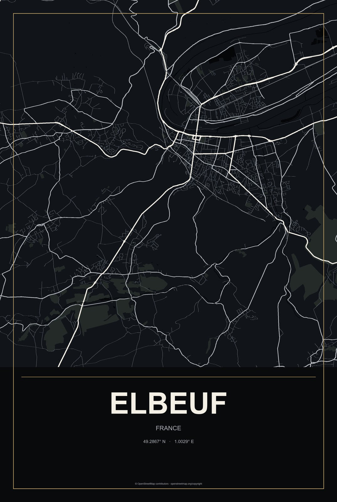Elbeuf, France City Map Aluminum Sign in Metropolitan Noir style