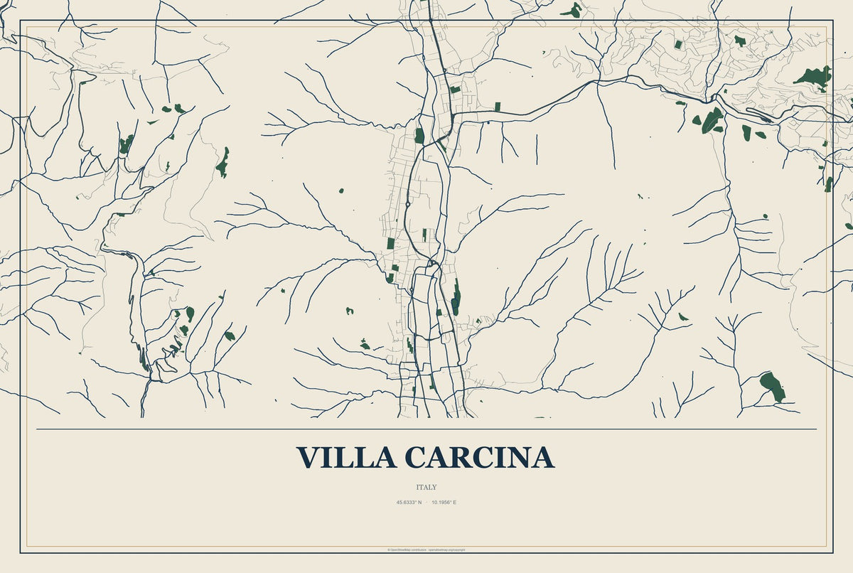 Villa Carcina, Italy City Map Aluminum Sign in Coastal Cutout style