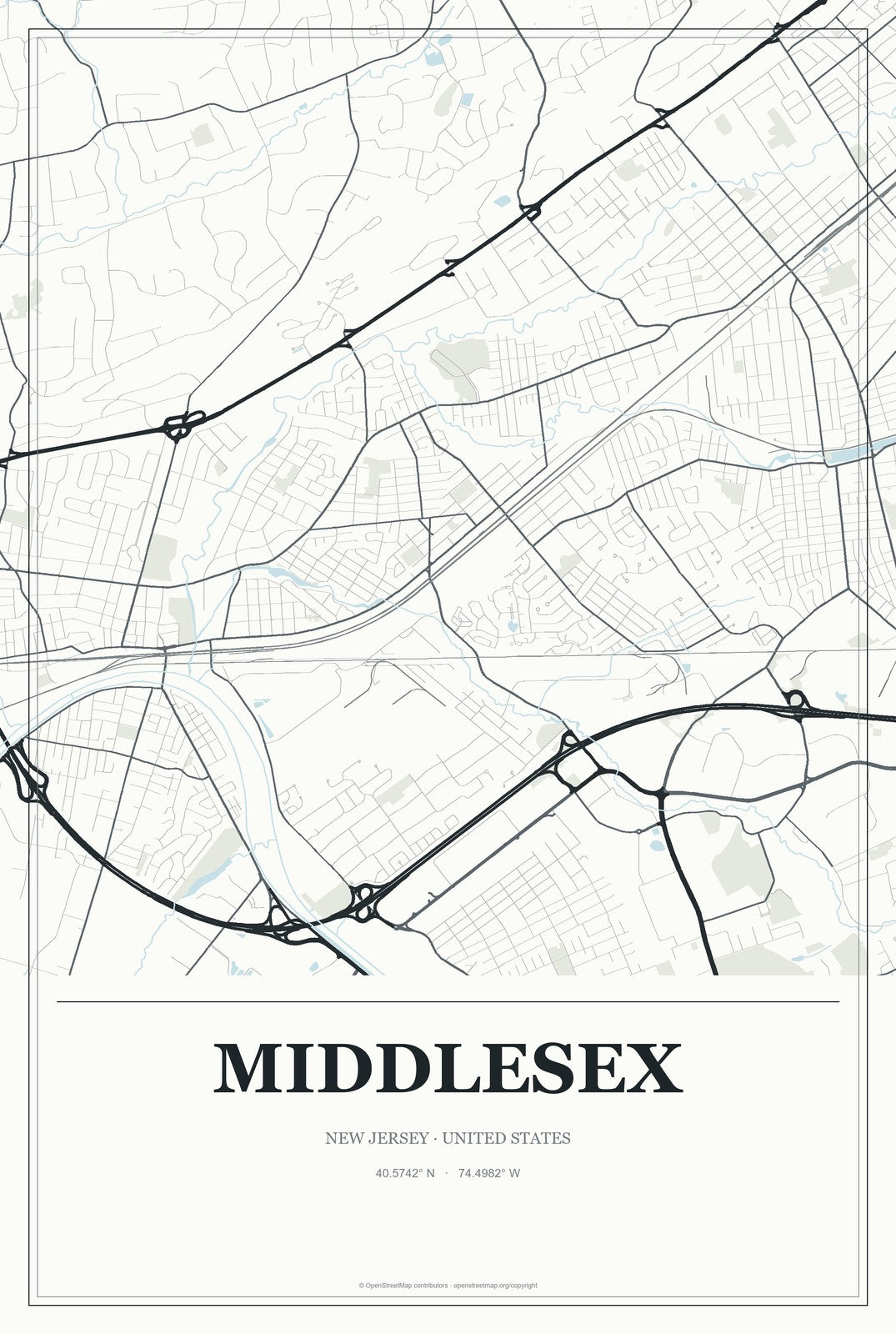 Middlesex, New Jersey City Map Aluminum Sign in Gallery Air style