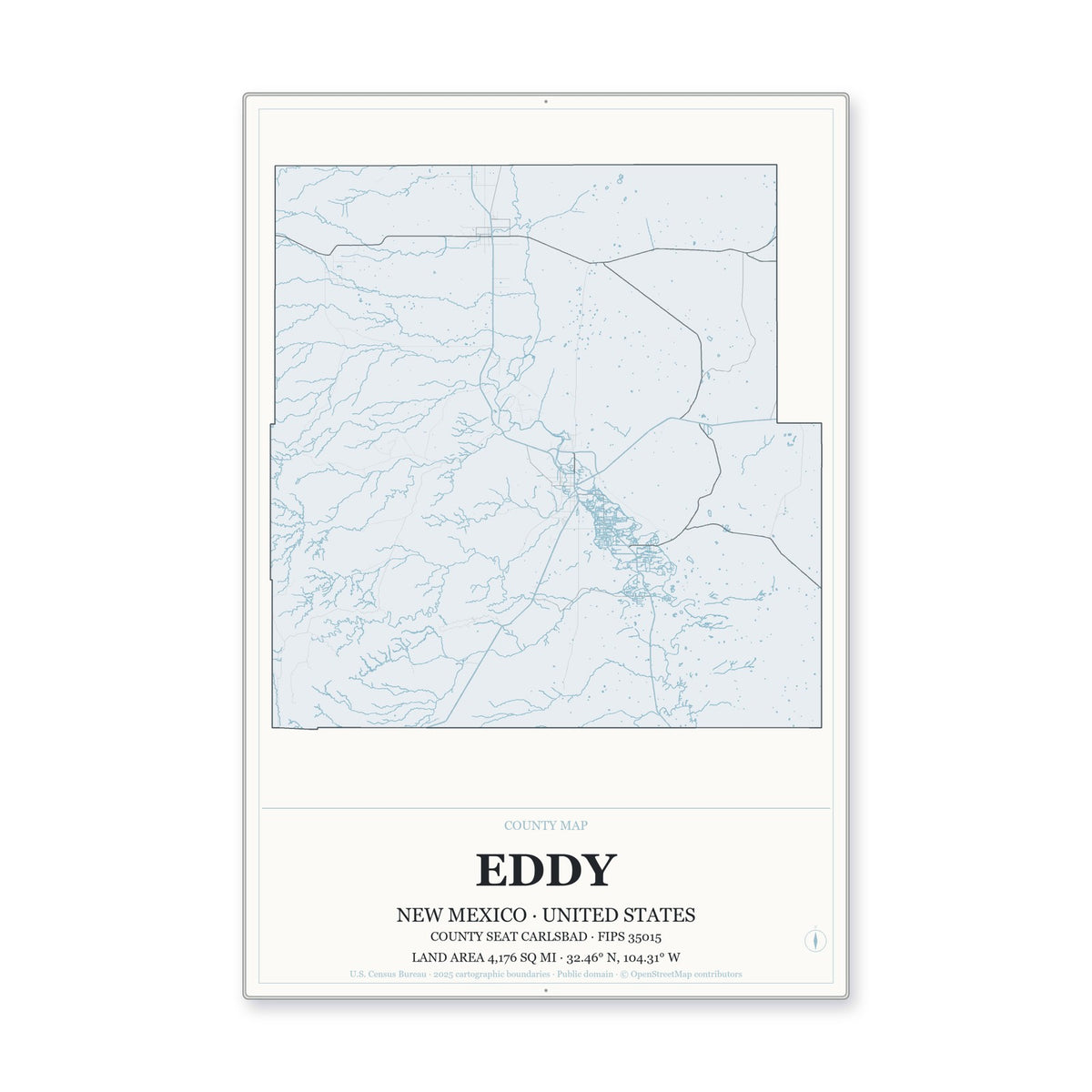 Eddy County, New Mexico Map Aluminum Sign in Gallery Air style