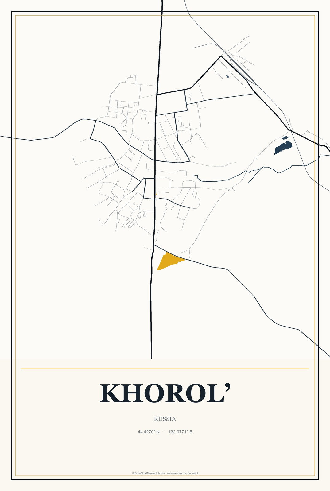 Khorol’, Russia City Map Aluminum Sign in Citrine Modern style
