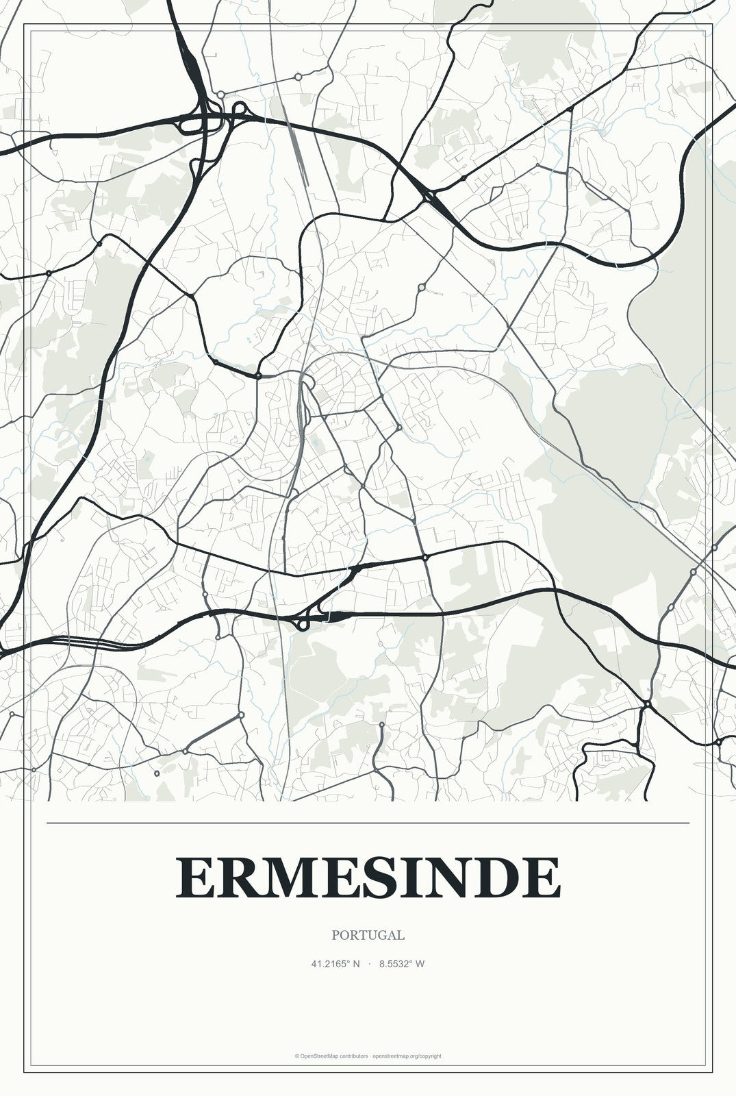 Ermesinde, Portugal City Map Aluminum Sign in Gallery Air style