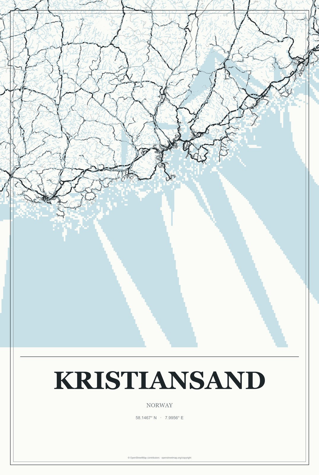 Kristiansand, Norway City Map Aluminum Sign in Gallery Air style