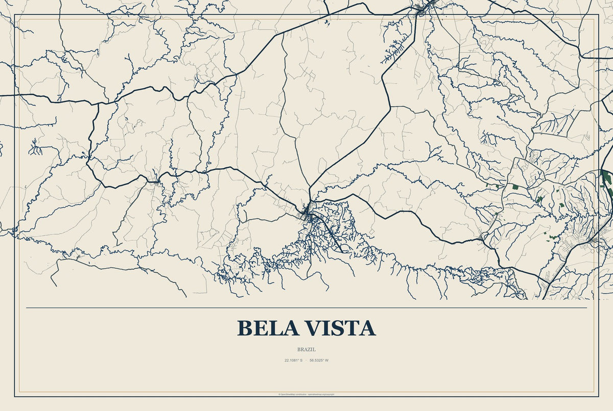 Bela Vista, Brazil City Map Aluminum Sign in Coastal Cutout style