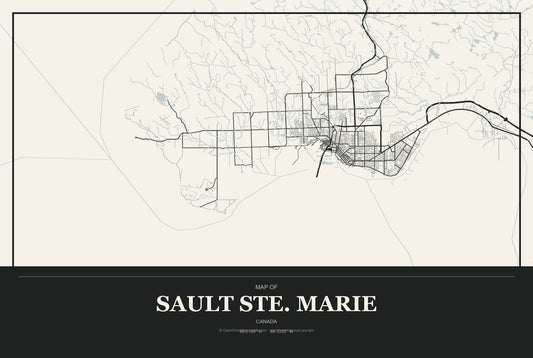 Sault Ste. Marie, Canada City Map Aluminum Sign in Museum Plaque style