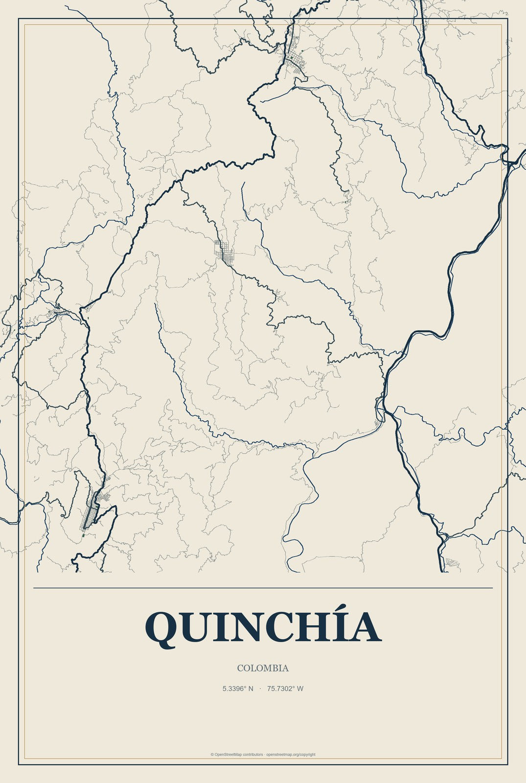Quinchía, Colombia City Map Aluminum Sign in Coastal Cutout style