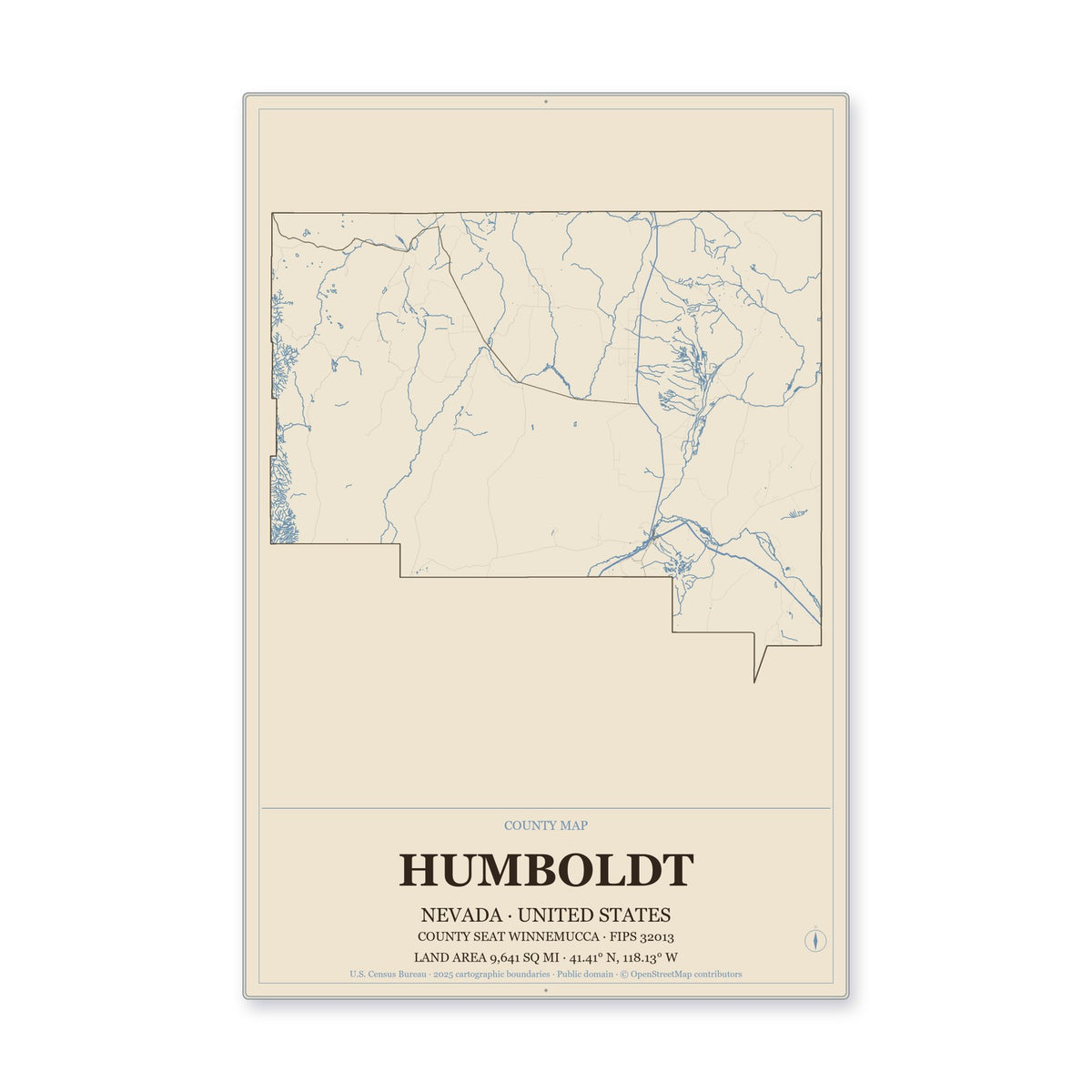 Humboldt County, Nevada Map Aluminum Sign in Heritage Nautical style