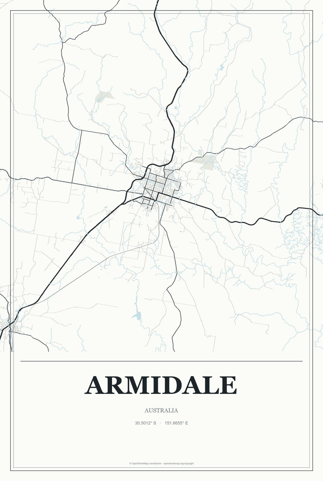 Armidale, Australia City Map Aluminum Sign in Gallery Air style