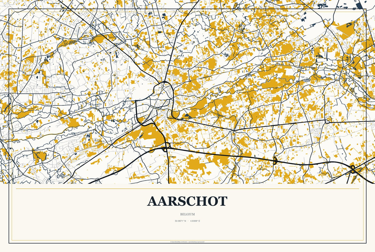 Aarschot, Belgium City Map Aluminum Sign in Citrine Modern style