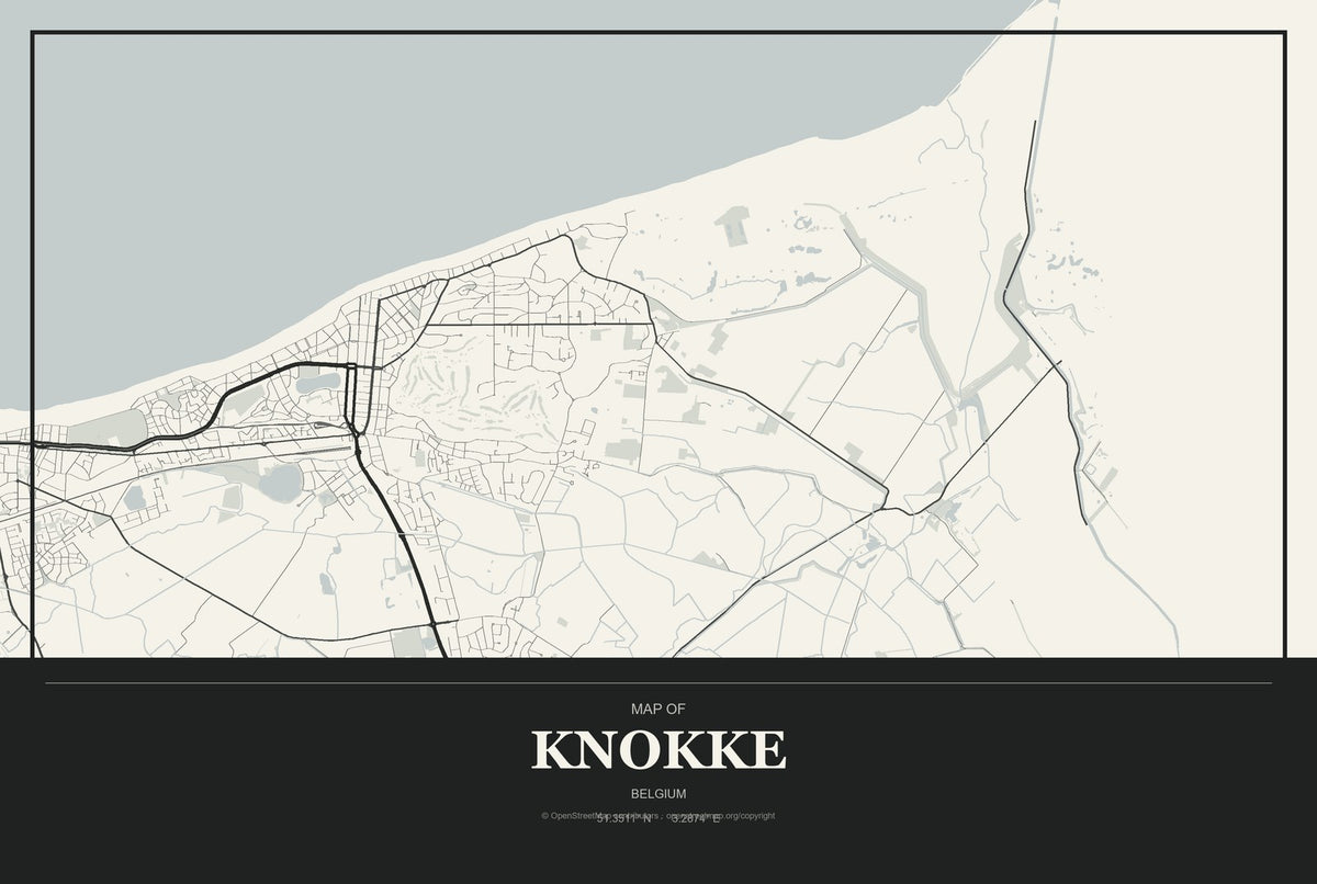 Knokke, Belgium City Map Aluminum Sign in Museum Plaque style