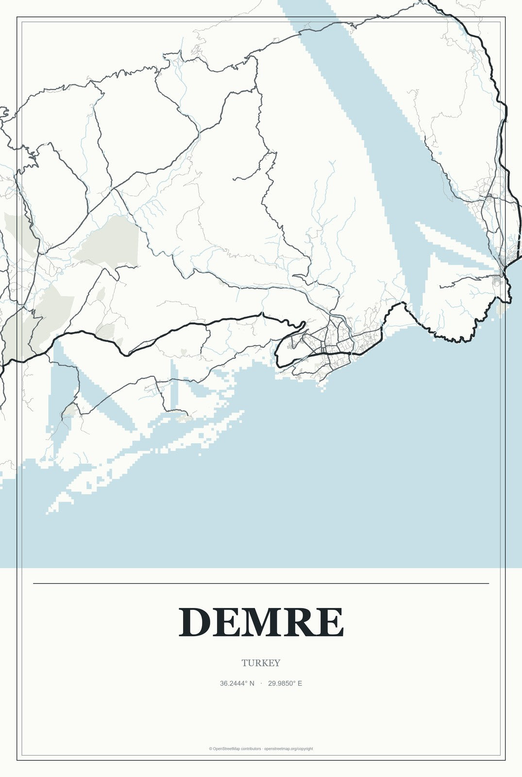 Demre, Turkey City Map Aluminum Sign in Gallery Air style
