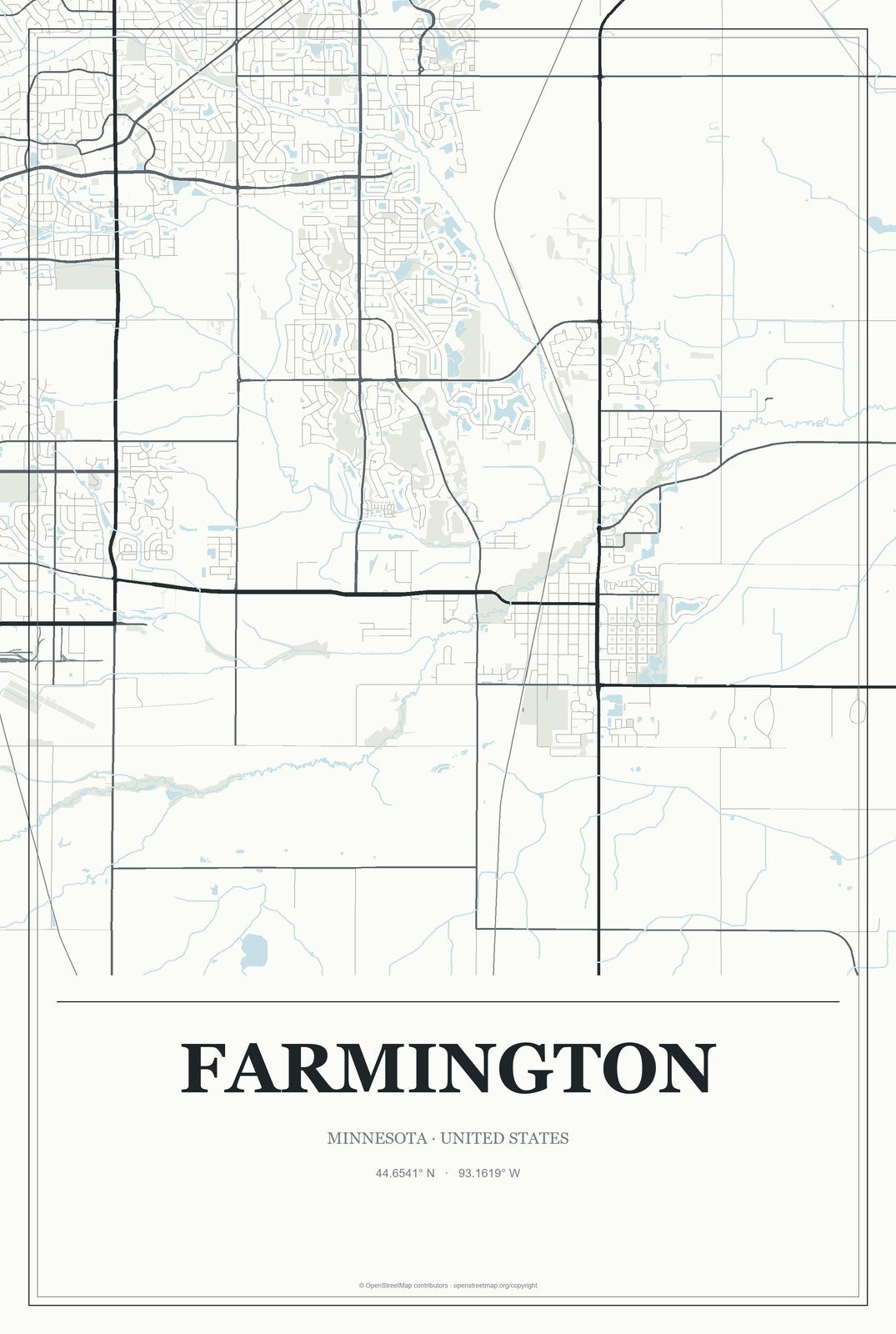 Farmington, Minnesota City Map Aluminum Sign in Gallery Air style