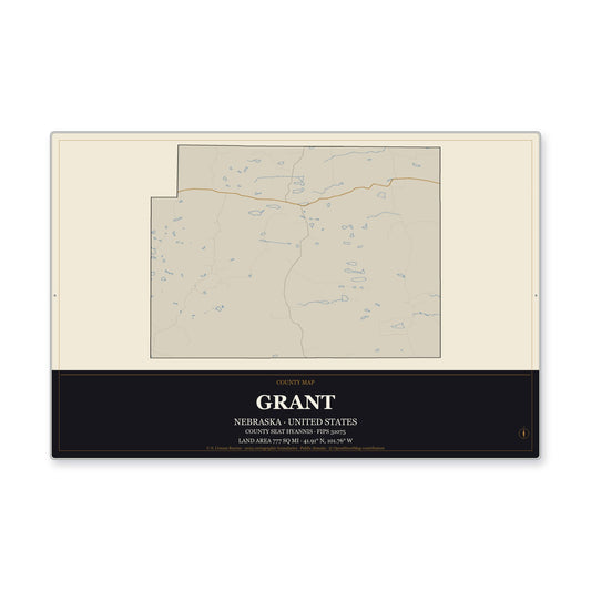 Grant County, Nebraska Map Aluminum Sign in Museum Plaque style