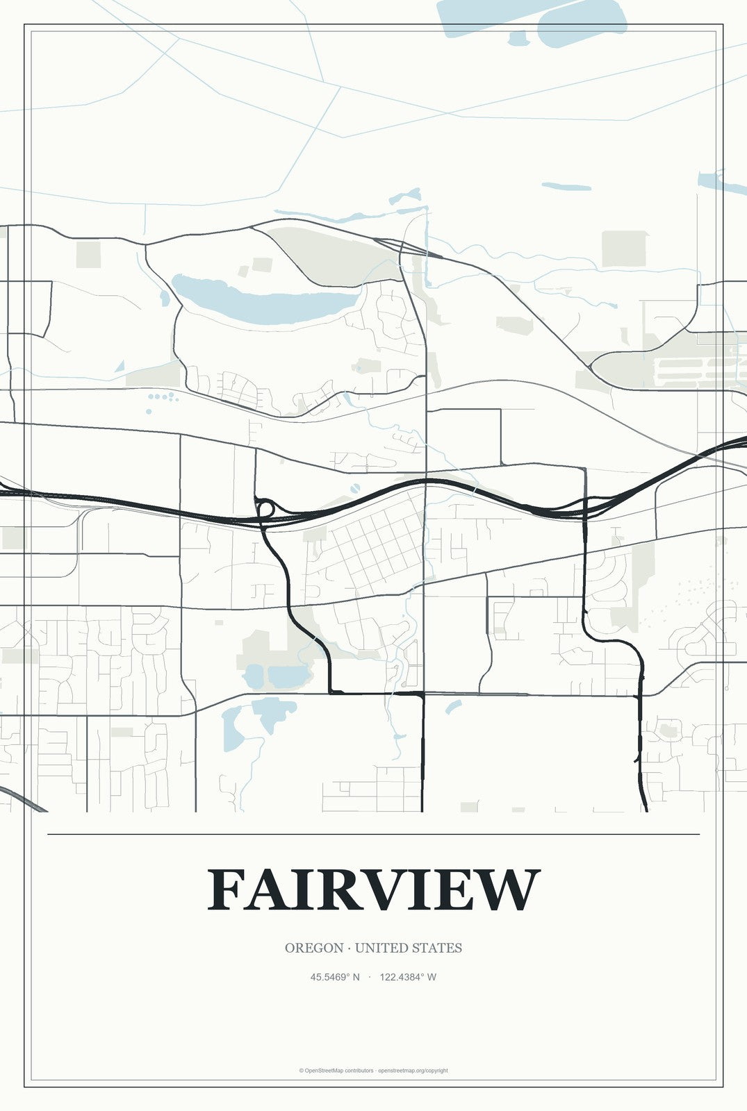Fairview, Oregon City Map Aluminum Sign in Gallery Air style