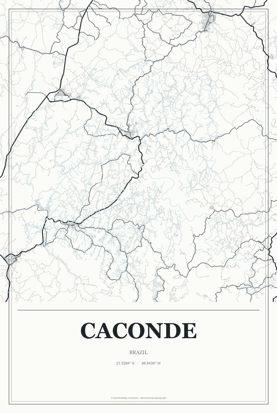Caconde, Brazil City Map Aluminum Sign in Gallery Air style