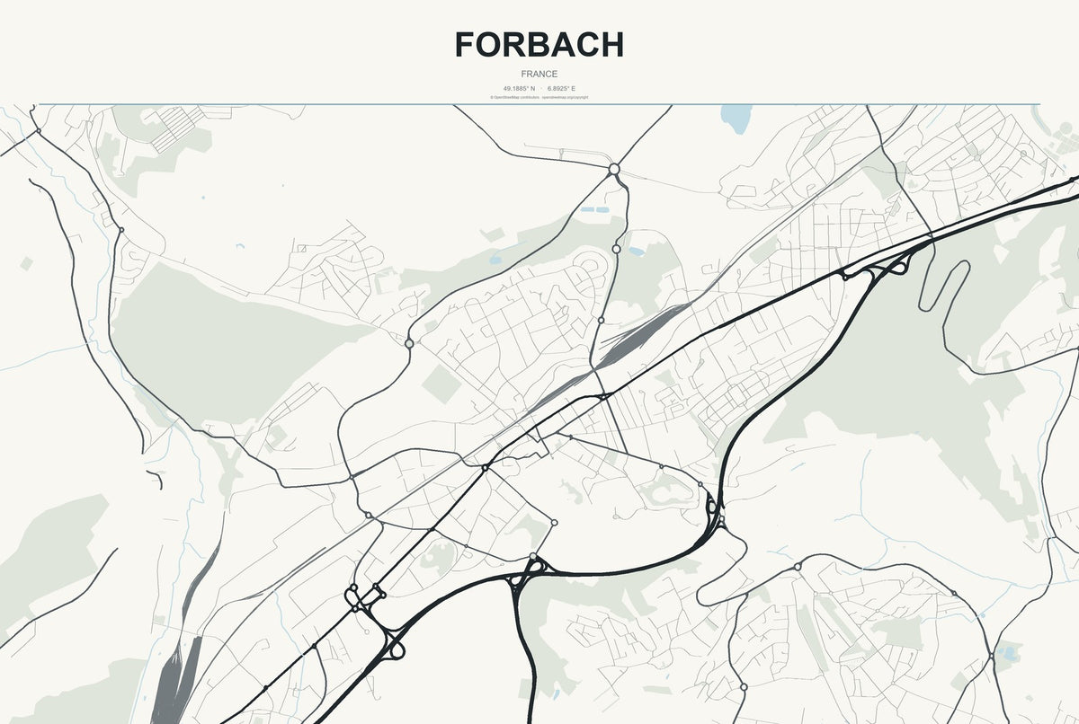Forbach, France City Map Aluminum Sign in Headline Atlas style