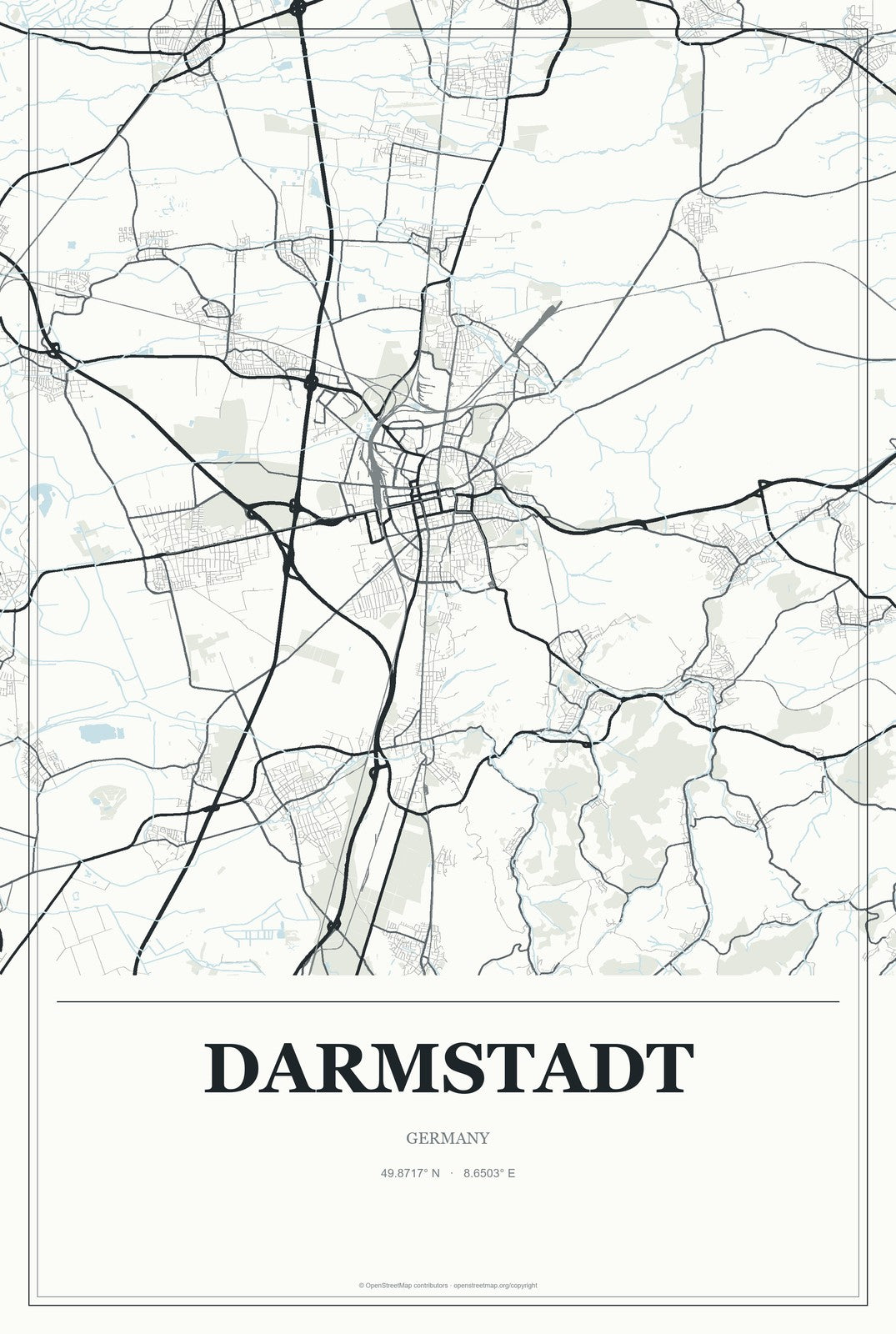 Darmstadt, Germany City Map Aluminum Sign in Gallery Air style