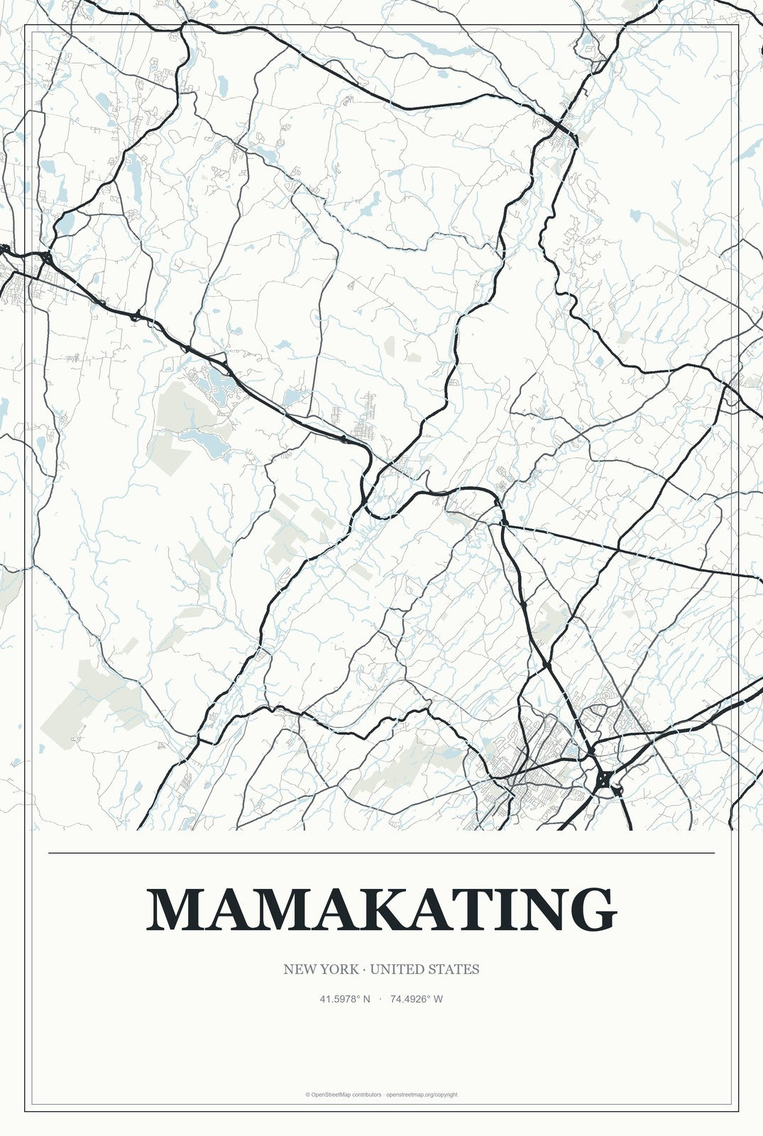 Mamakating, New York City Map Aluminum Sign in Gallery Air style