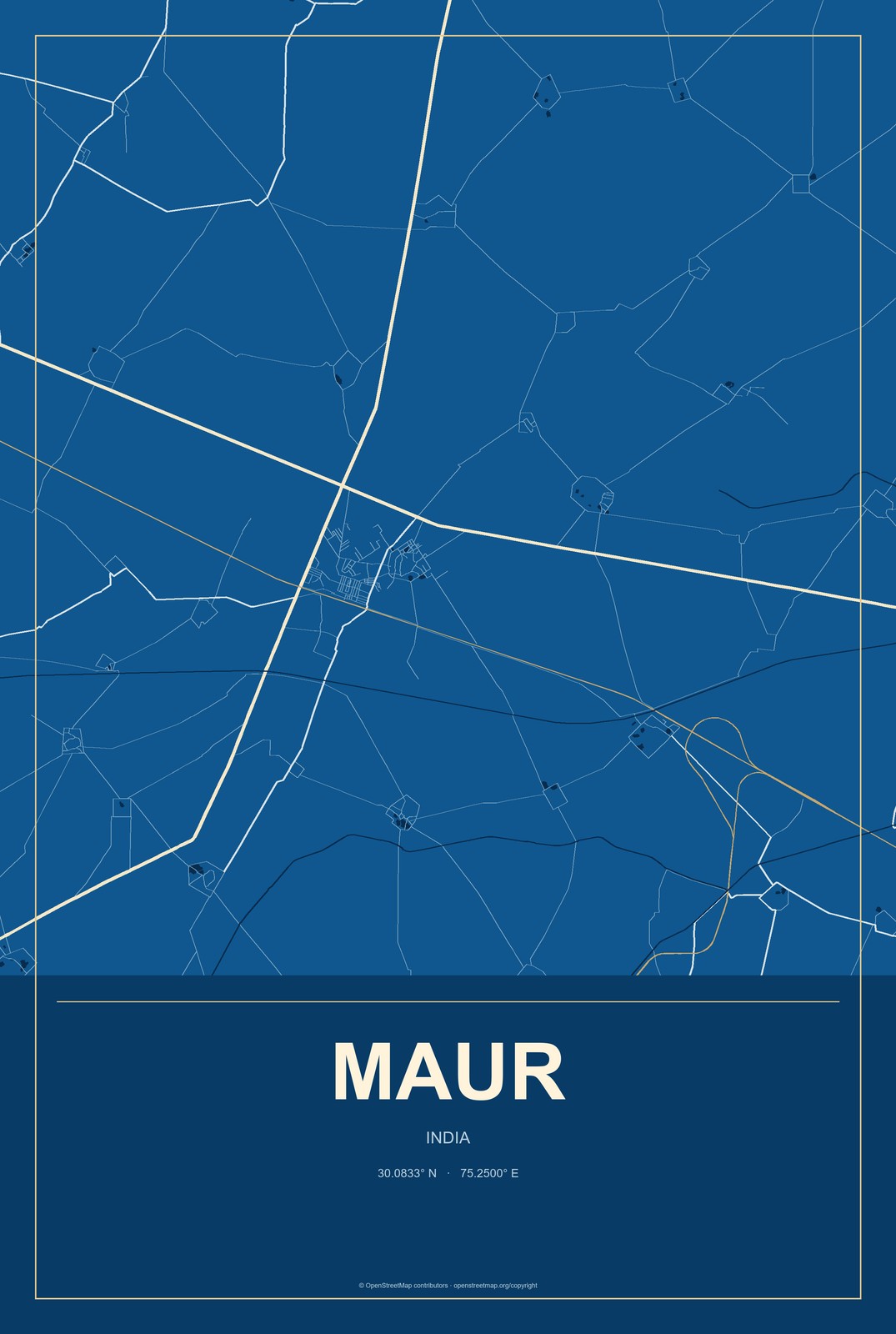 Maur, India City Map Aluminum Sign in Harbor Cobalt style