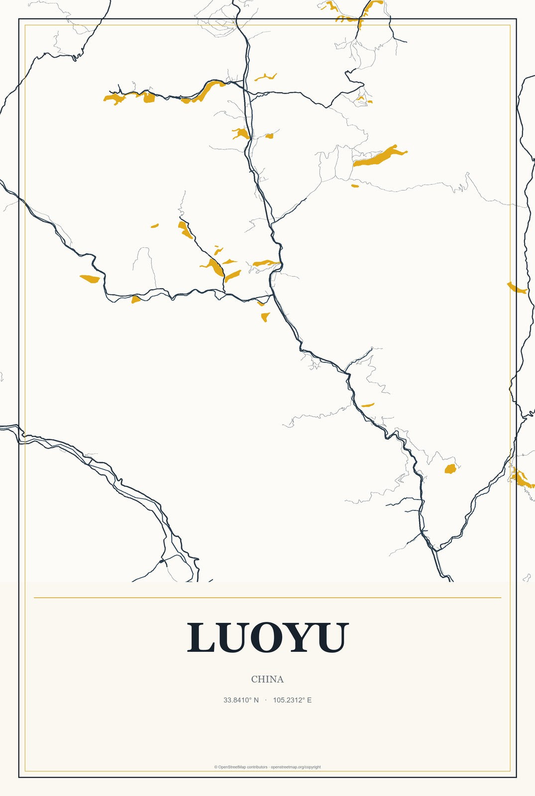 Luoyu, China City Map Aluminum Sign in Citrine Modern style