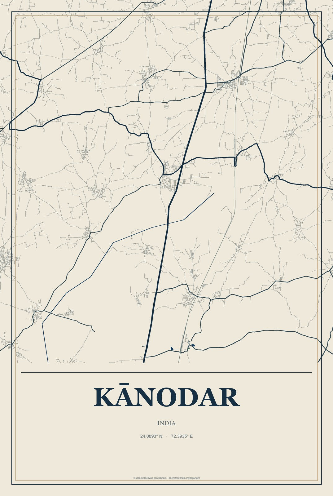 Kānodar, India City Map Aluminum Sign in Coastal Cutout style