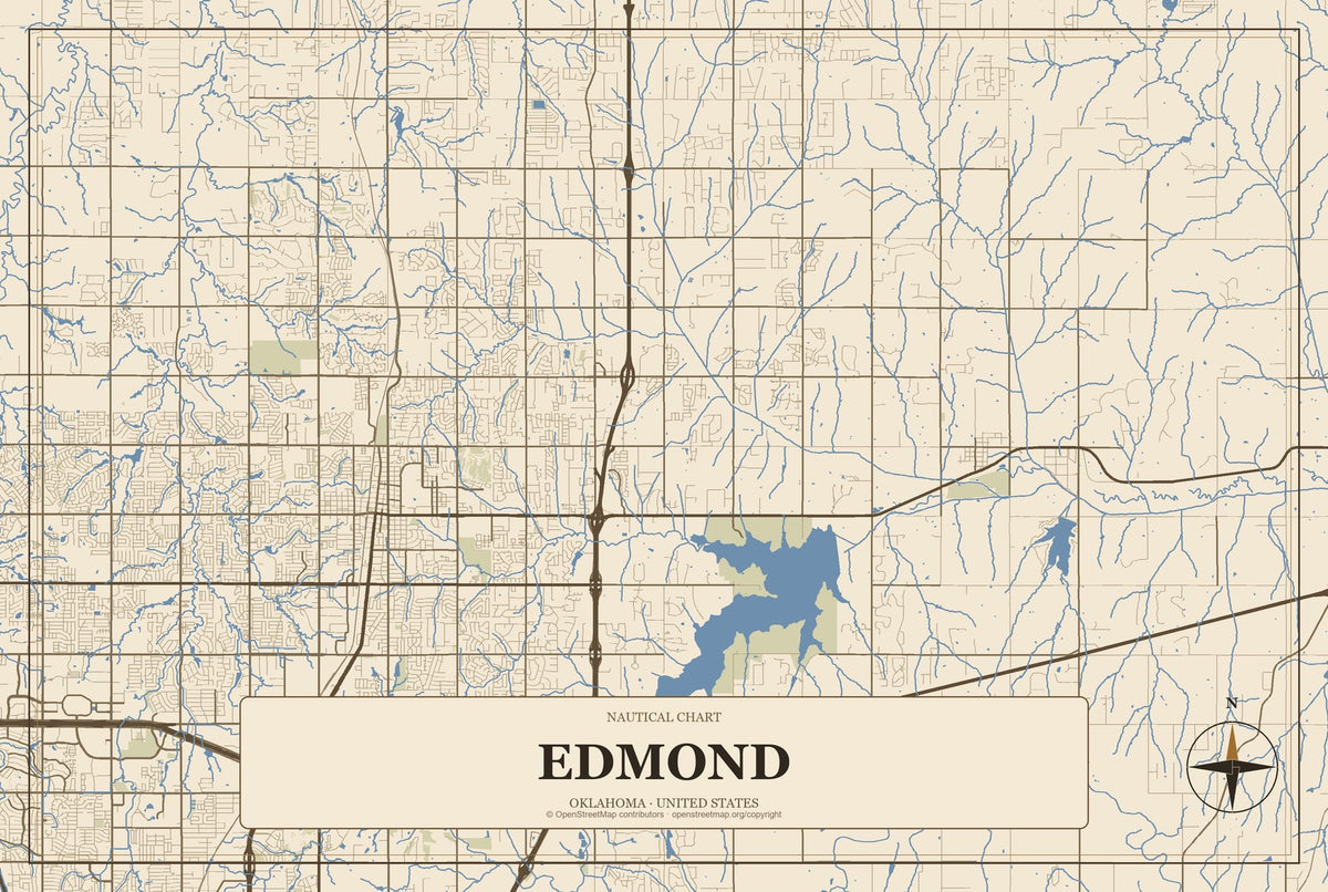 Edmond, Oklahoma City Map Aluminum Sign in Heritage Nautical style