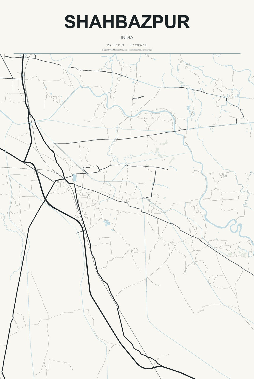Shahbazpur, India City Map Aluminum Sign in Headline Atlas style