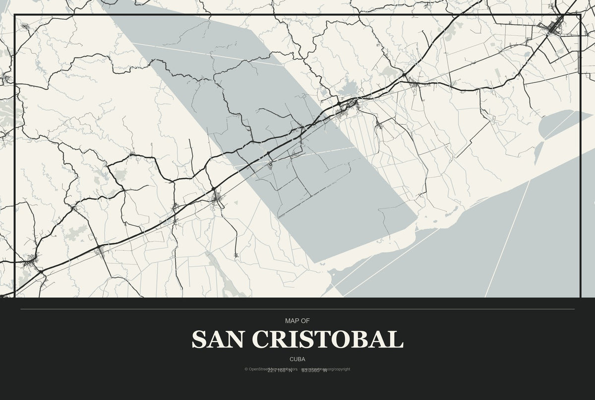 San Cristobal, Cuba City Map Aluminum Sign in Museum Plaque style