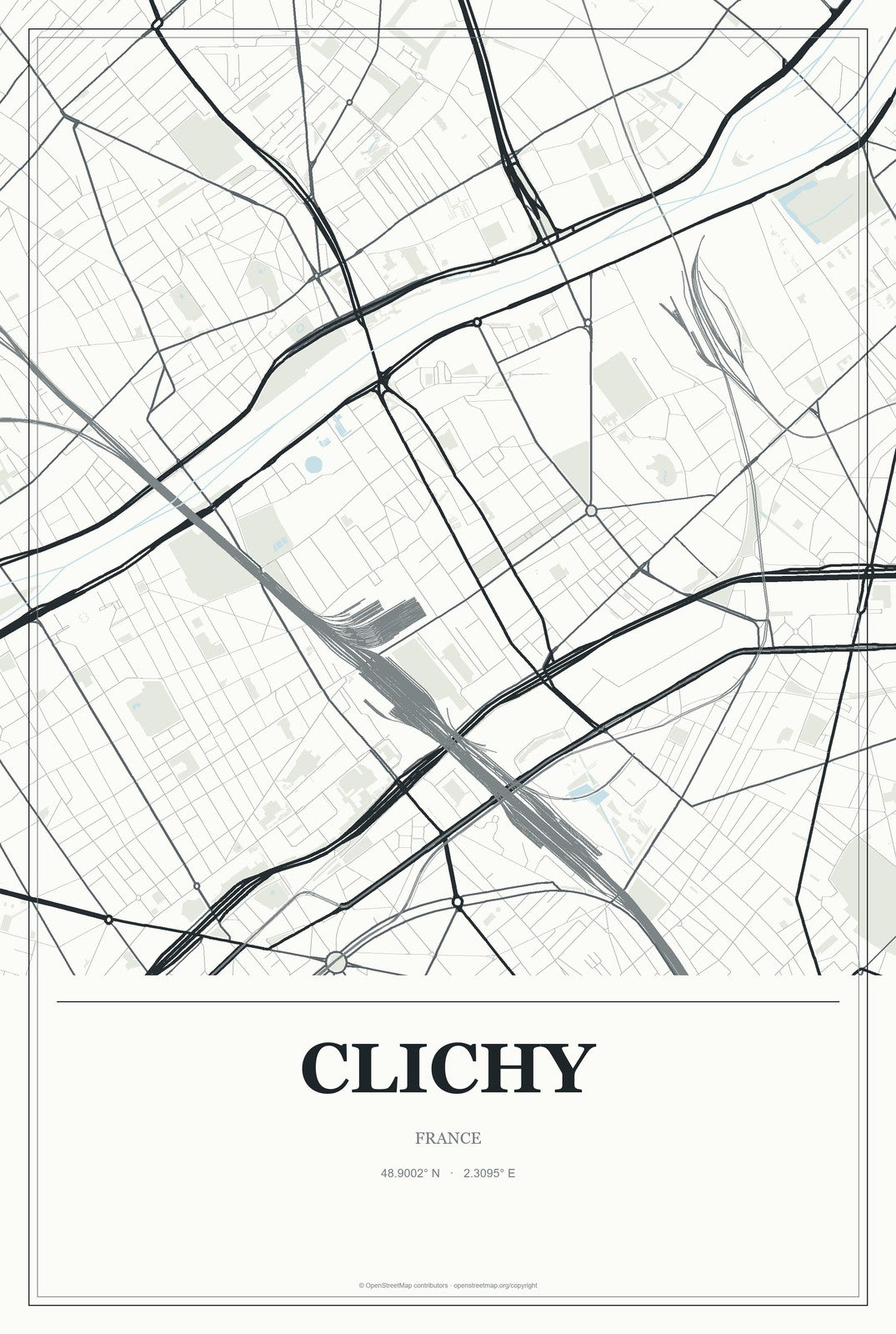 Clichy, France City Map Aluminum Sign in Gallery Air style