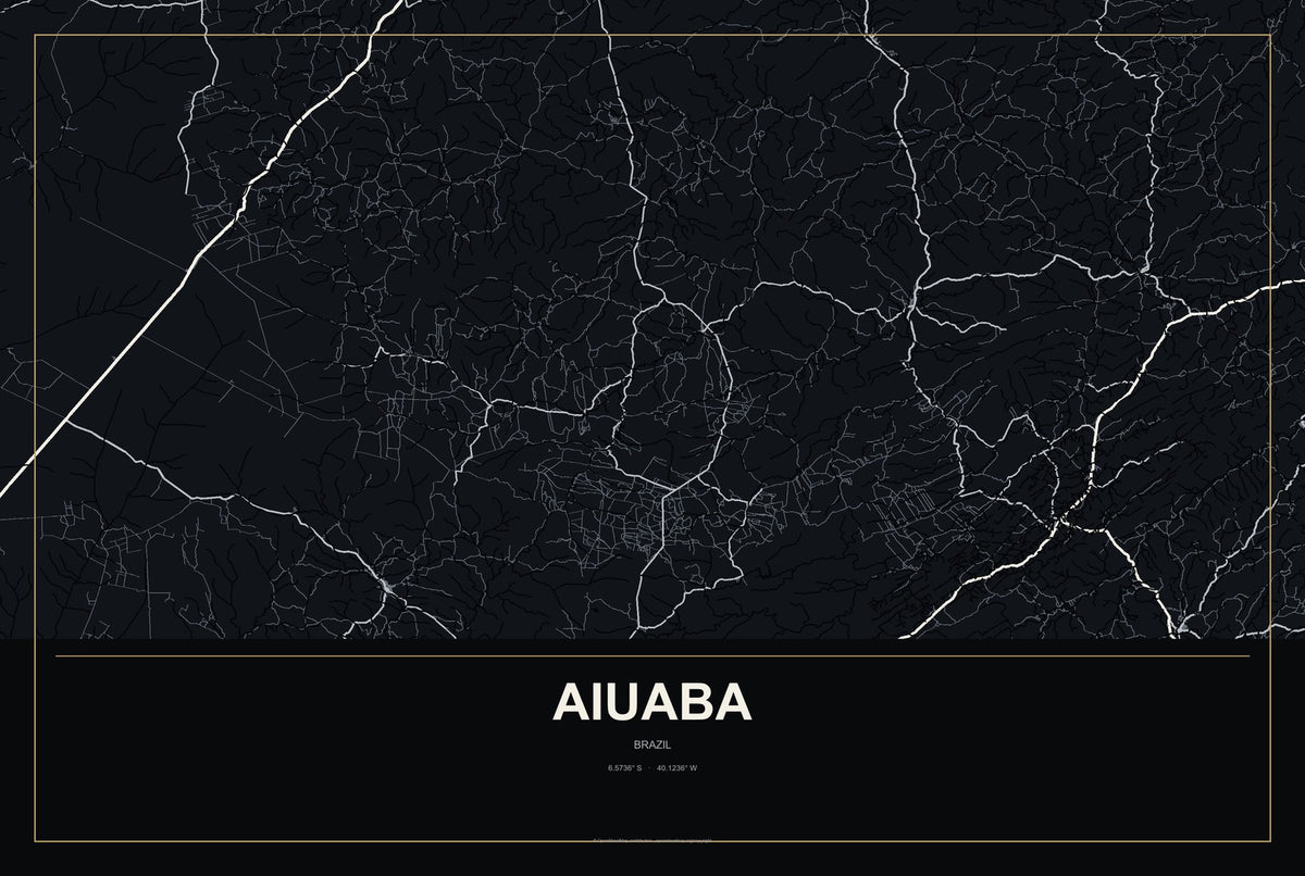 Aiuaba, Brazil City Map Aluminum Sign in Metropolitan Noir style