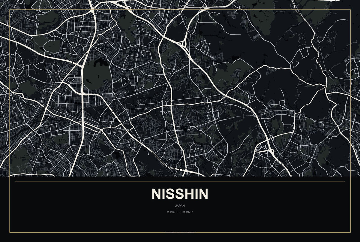 Nisshin, Japan City Map Aluminum Sign in Metropolitan Noir style