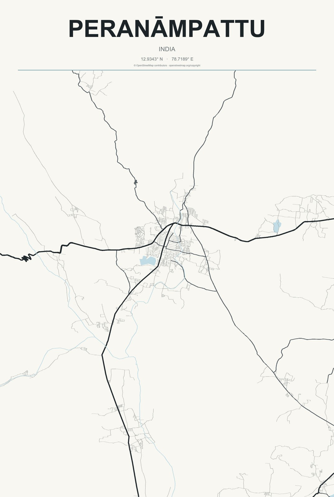 Peranāmpattu, India City Map Aluminum Sign in Headline Atlas style