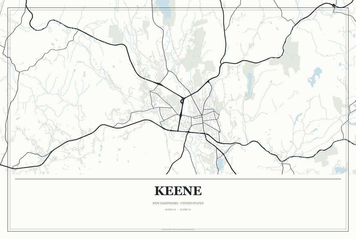 Keene, New Hampshire City Map Aluminum Sign in Gallery Air style