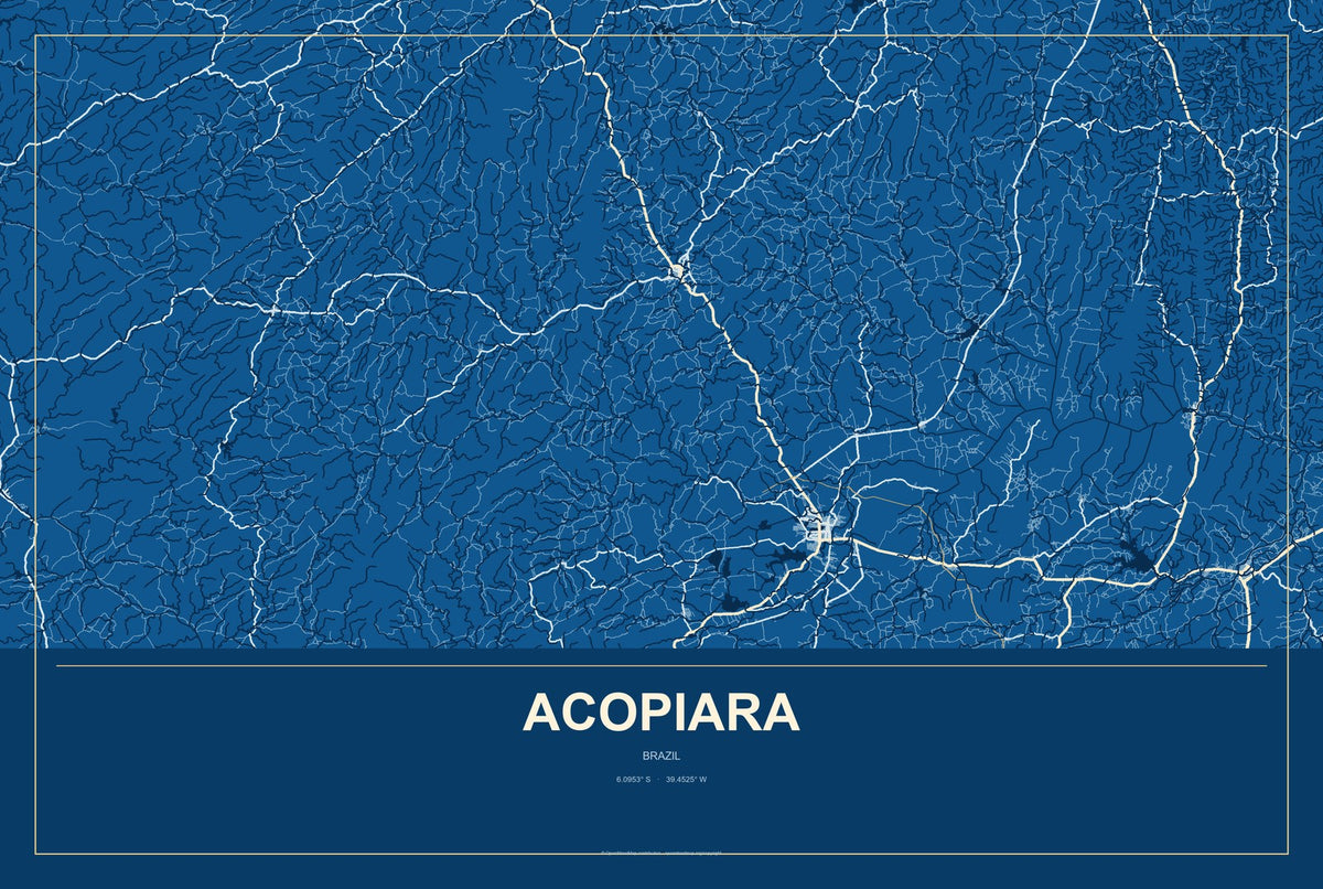Acopiara, Brazil City Map Aluminum Sign in Harbor Cobalt style