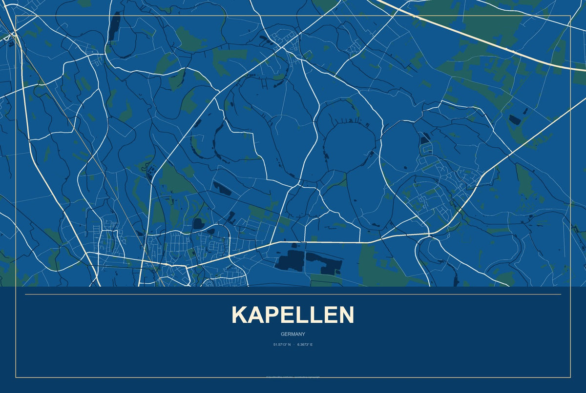 Kapellen, Germany City Map Aluminum Sign in Harbor Cobalt style