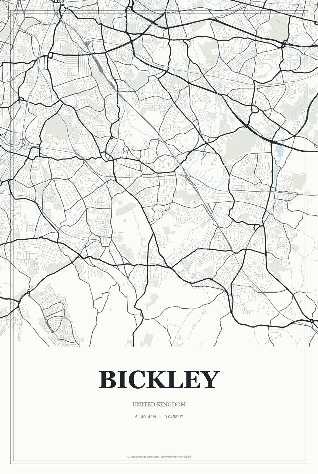 Bickley, United Kingdom City Map Aluminum Sign in Gallery Air style