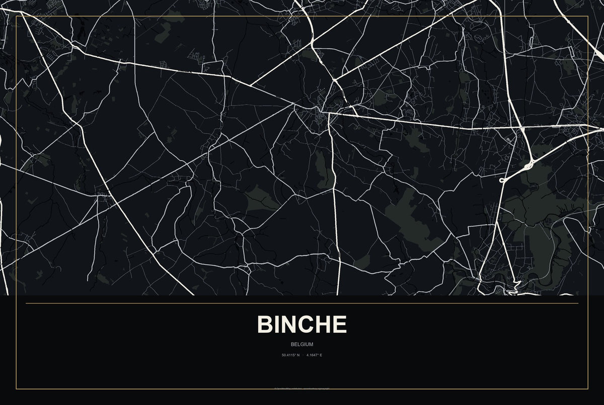 Binche, Belgium City Map Aluminum Sign in Metropolitan Noir style