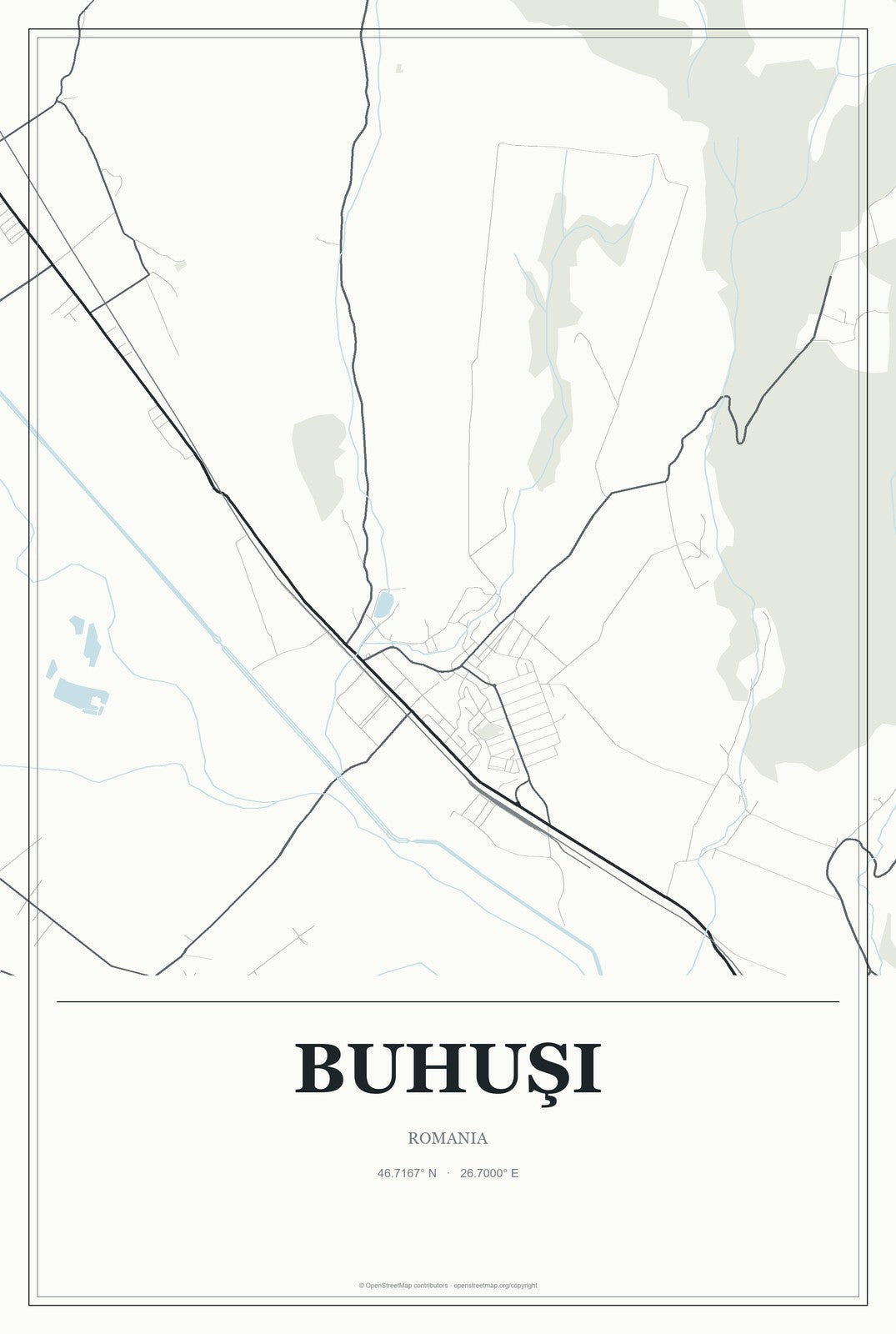 Buhuşi, Romania City Map Aluminum Sign in Gallery Air style