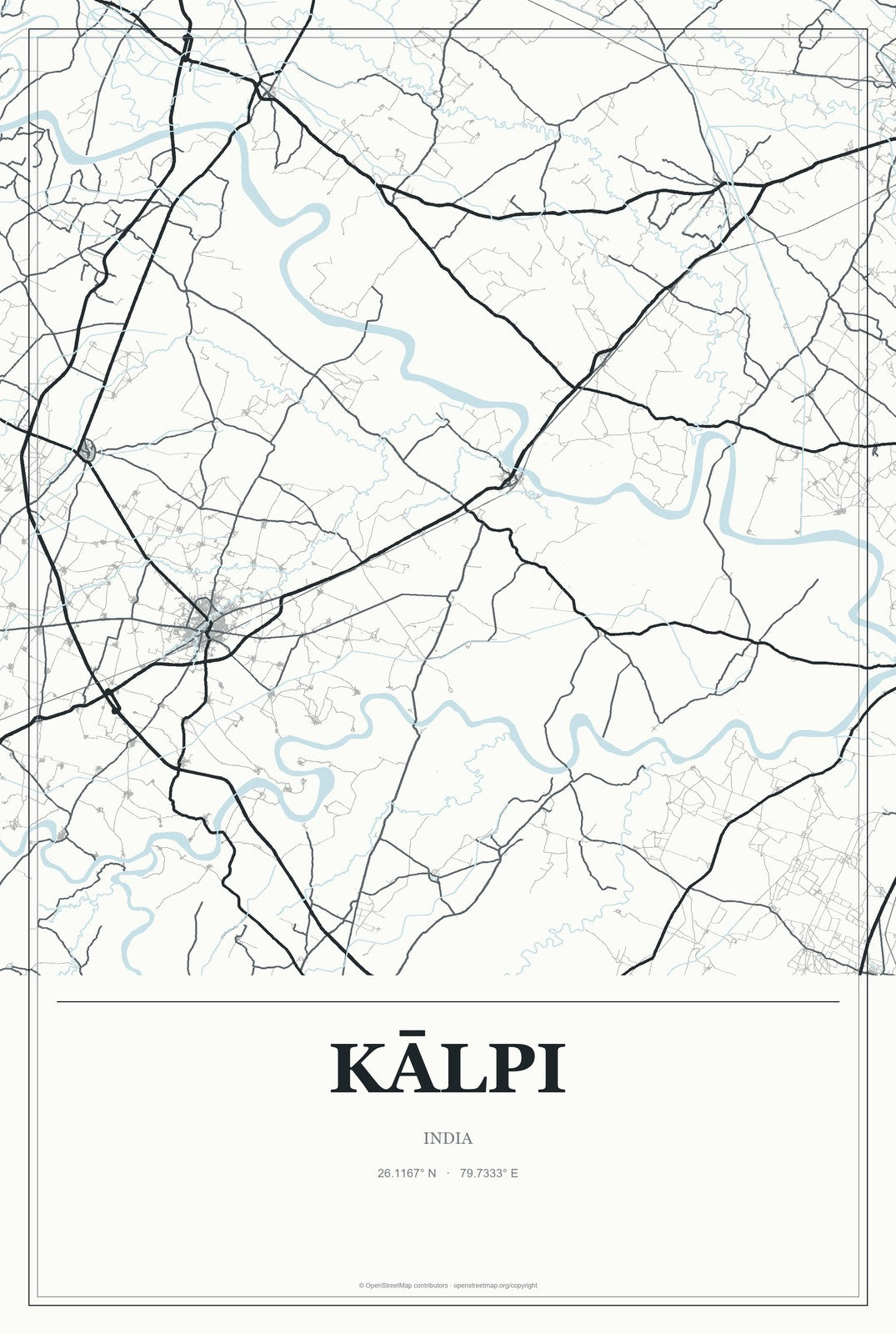 Kālpi, India City Map Aluminum Sign in Gallery Air style