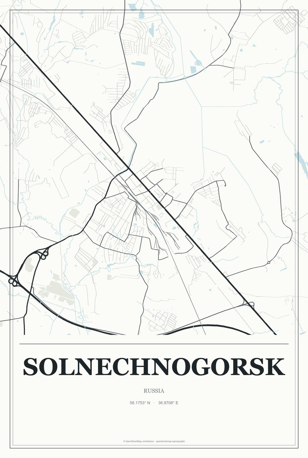 Solnechnogorsk, Russia City Map Aluminum Sign in Gallery Air style