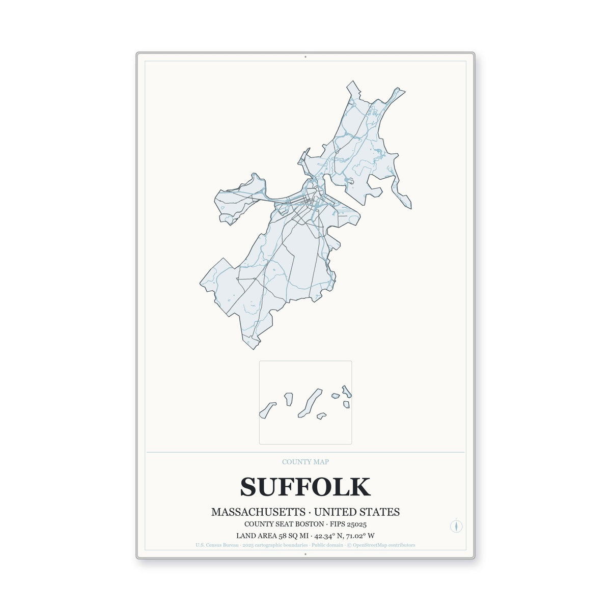 Suffolk County, Massachusetts Map Aluminum Sign in Gallery Air style