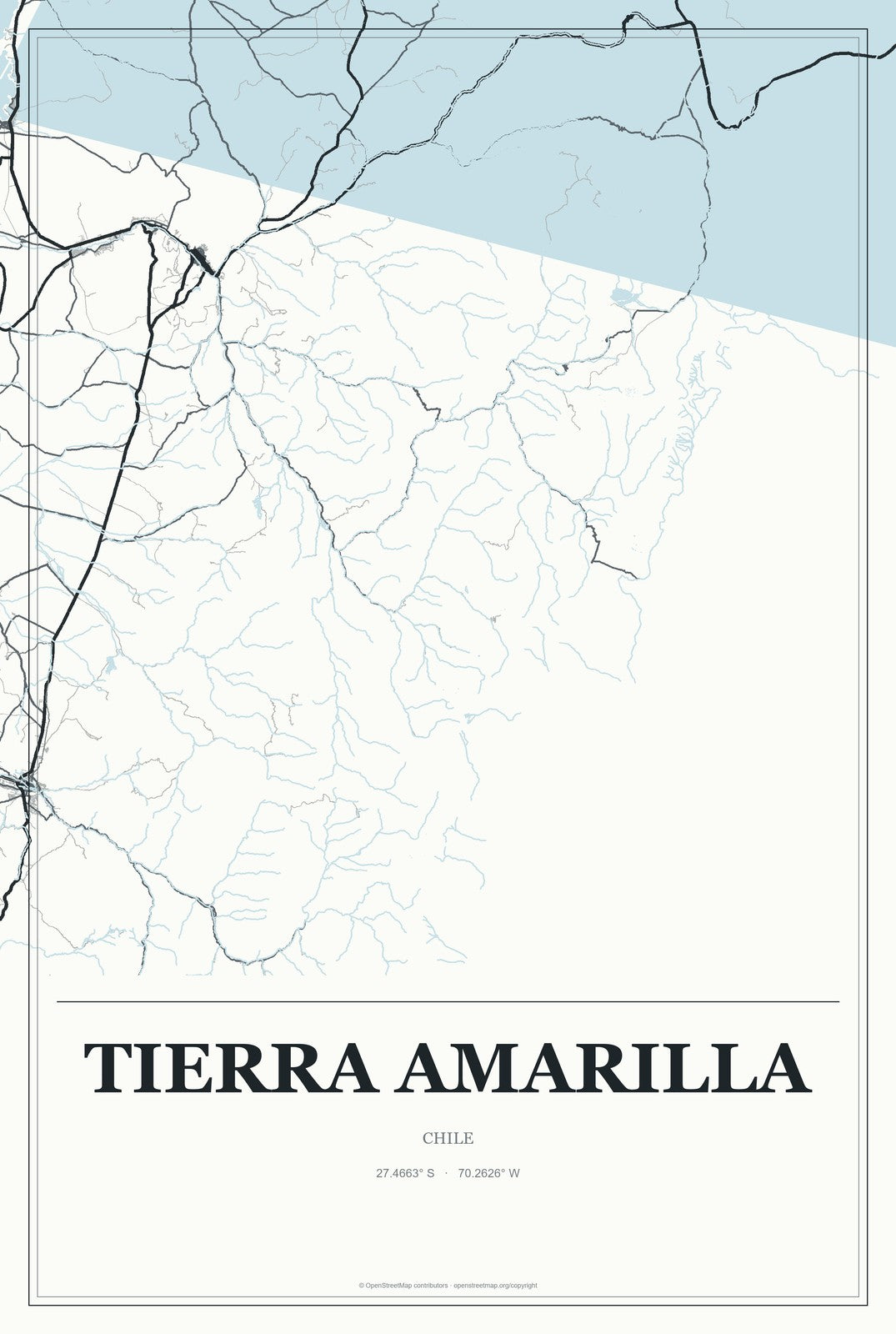 Tierra Amarilla, Chile City Map Aluminum Sign in Gallery Air style