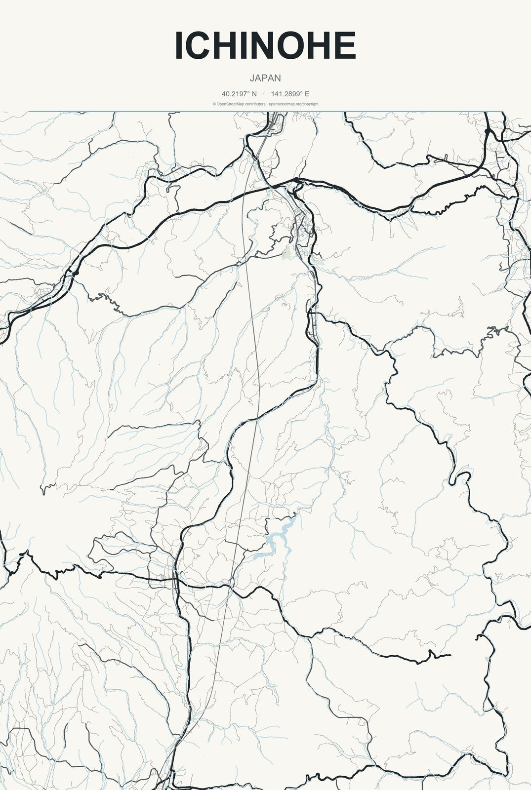 Ichinohe, Japan City Map Aluminum Sign in Headline Atlas style