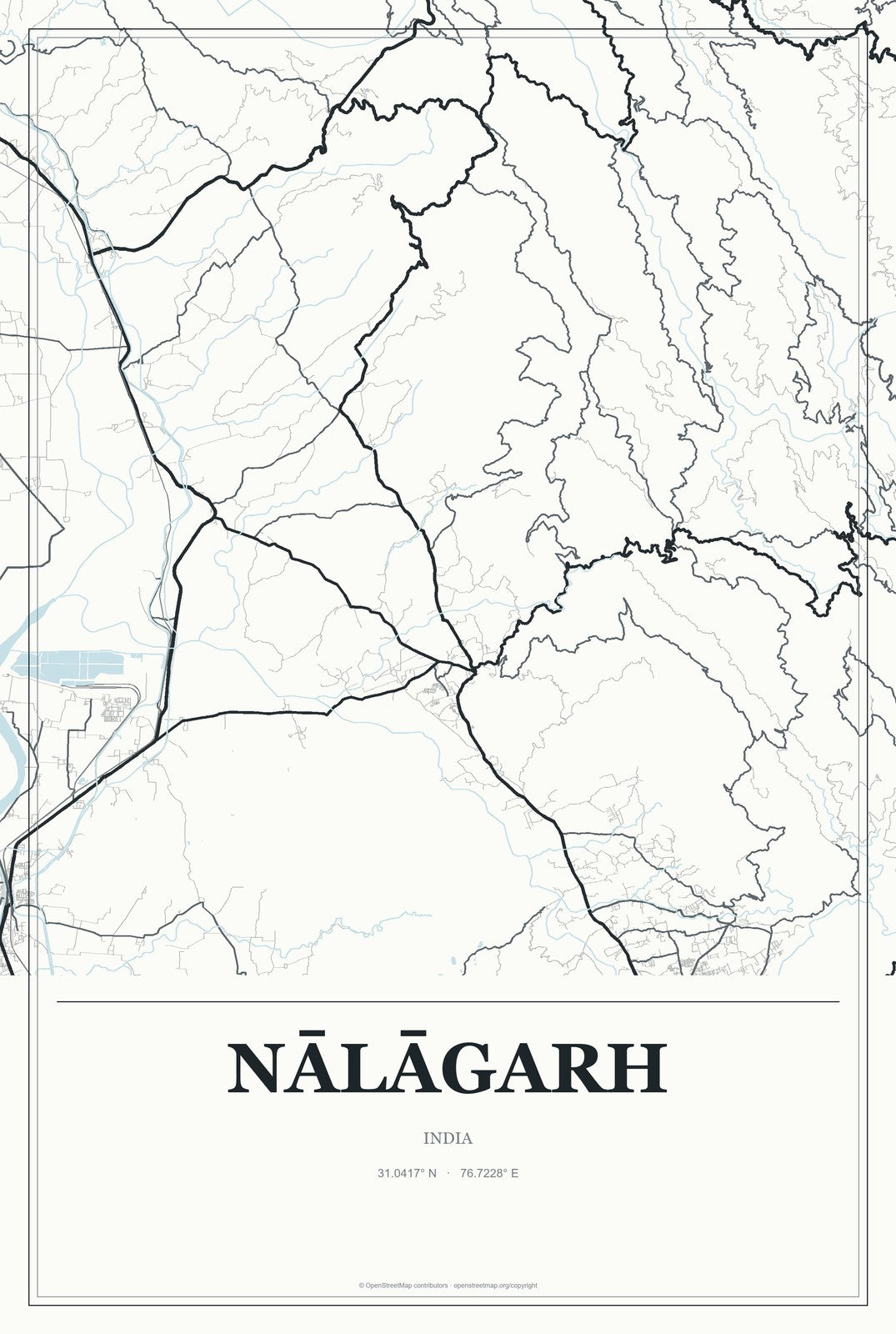 Nālāgarh, India City Map Aluminum Sign in Gallery Air style