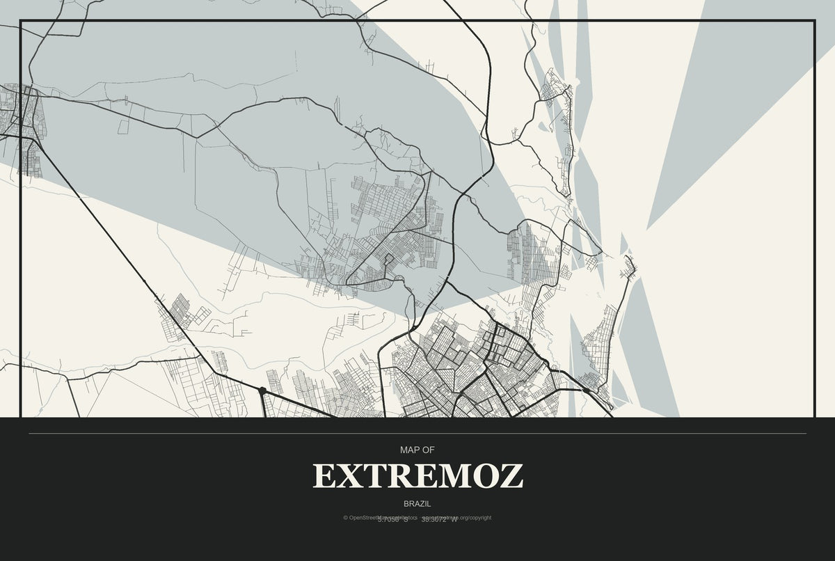 Extremoz, Brazil City Map Aluminum Sign in Museum Plaque style