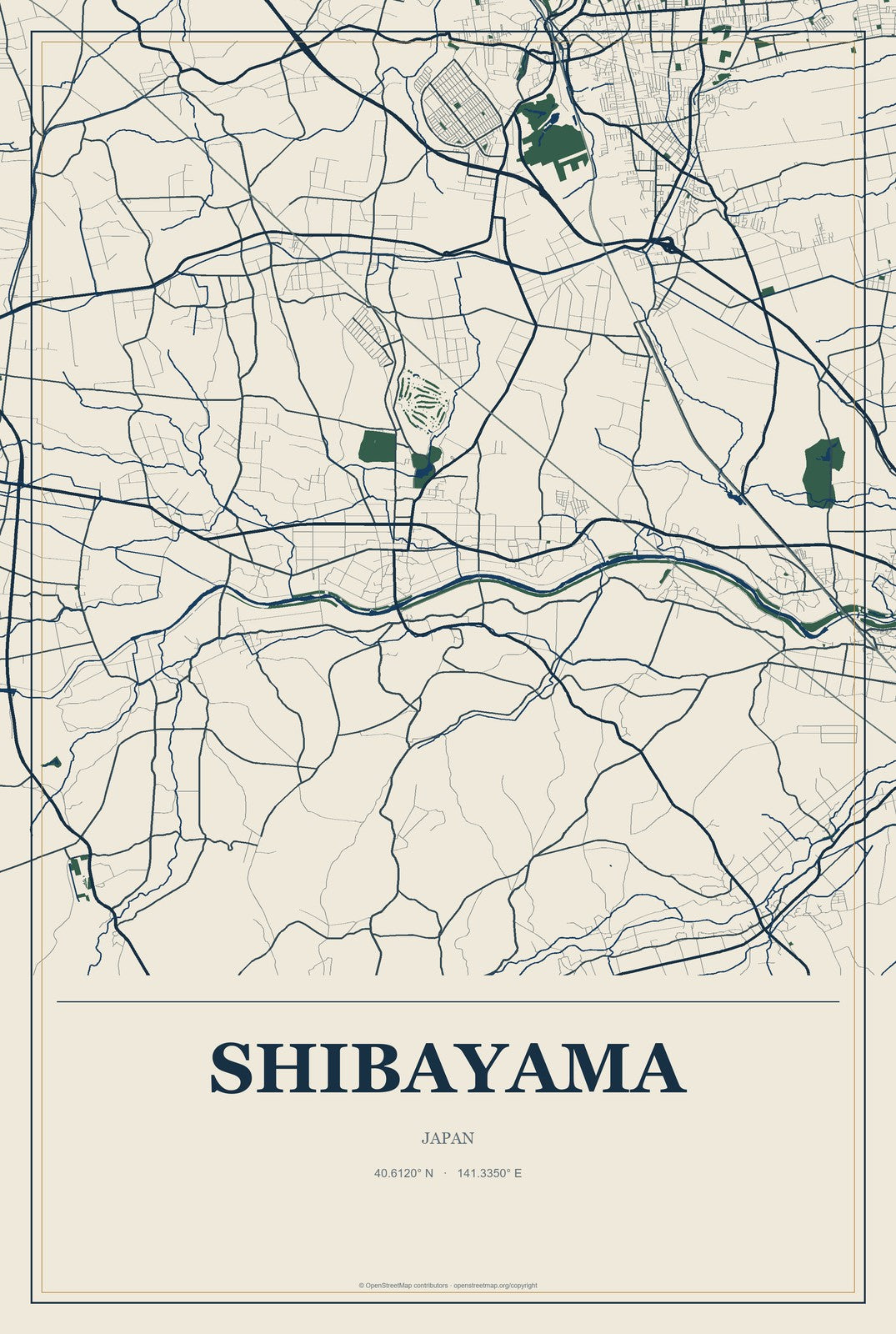 Shibayama, Japan City Map Aluminum Sign in Coastal Cutout style